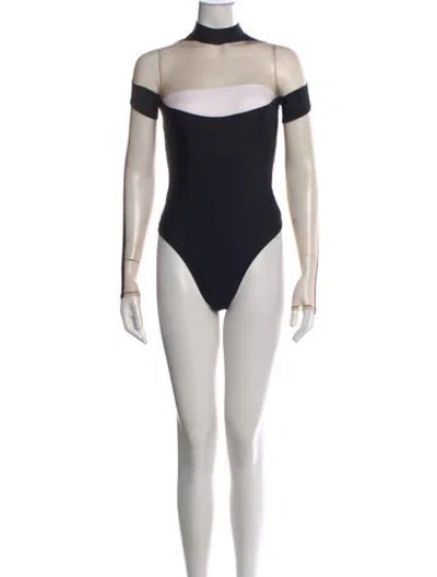 Pre-owned Mugler Mock Neck Short Sleeve Bodysuit In Black