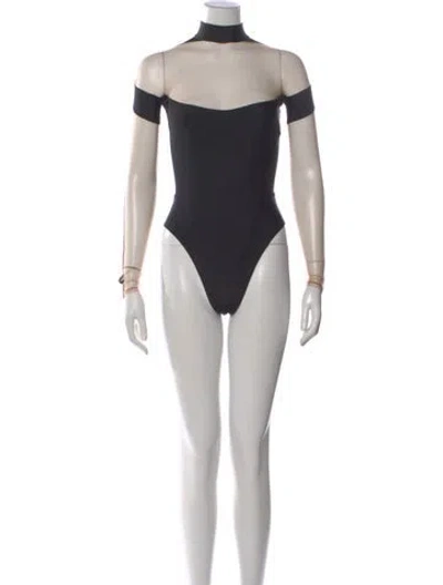 Pre-owned Mugler Mock Neck Short Sleeve Bodysuit In Multi