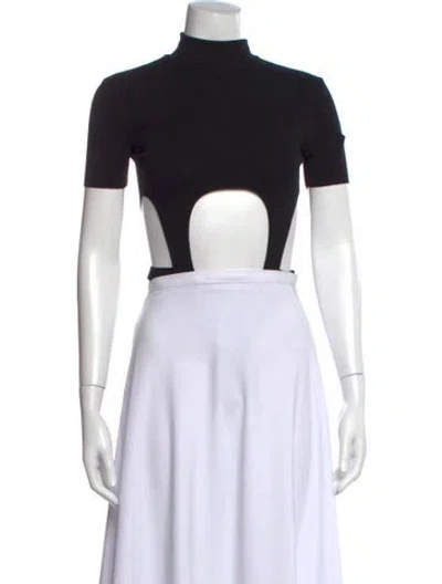 Pre-owned Mugler Mock Neck Short Sleeve Crop Top In Black