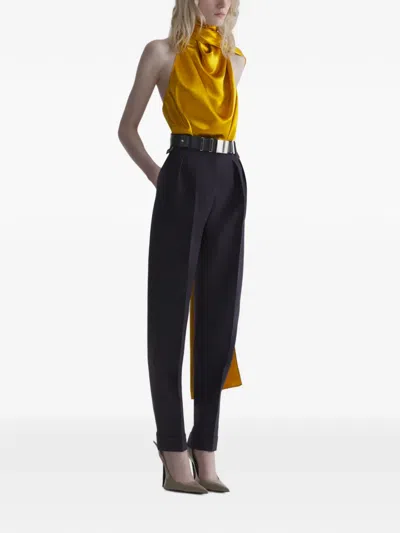 Mugler Mustard Backless Scarf Top In Yellow