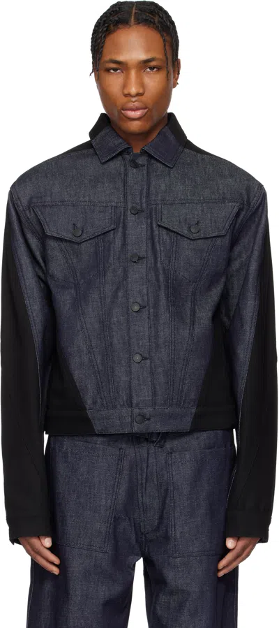 Mugler Navy & Black Bi-tone Denim Jacket In Rd699