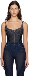 Mugler Navy & Black Paneled Denim Bodysuit In B609 Dark Blue/black