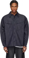 Mugler Navy Oversized Raw Denim Shirt In Rd600