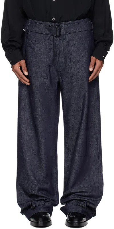 Mugler Navy Raw Denim Jeans In Rd600