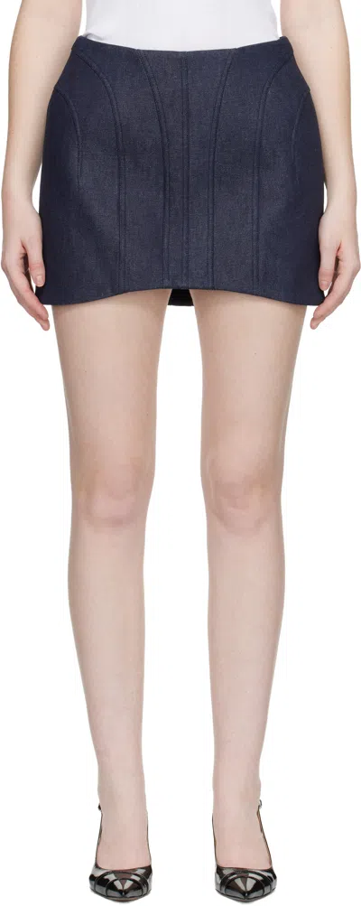 Mugler Navy Raw Denim Miniskirt