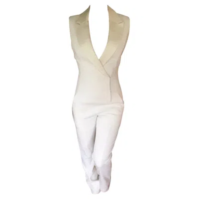 Pre-owned Mugler New  S/s 2015 Runway Plunging Neckline White Jumpsuit