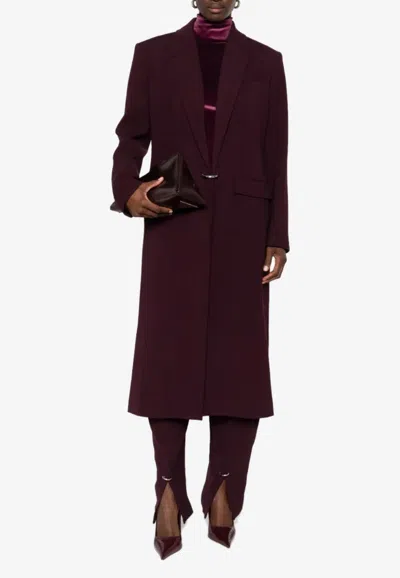 Mugler Notched-lapel Wool Coat In Burgundy
