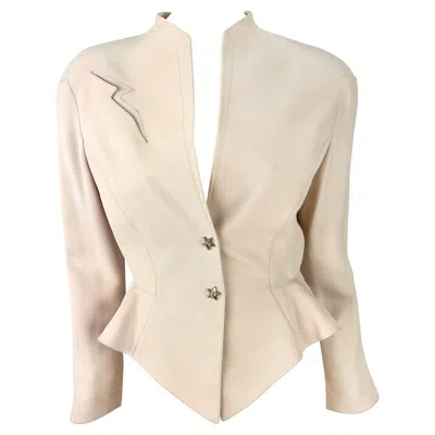 Pre-owned Mugler Nwt Early 1990s Thierry  Rhinestone Star Cinched Blush Pink Blazer Jacket