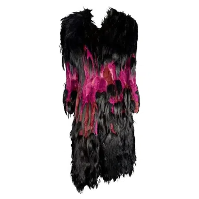 Pre-owned Mugler Nwt F/w 2002 Thierry  Couture Black Purple Oversized Fur Coat 38fr