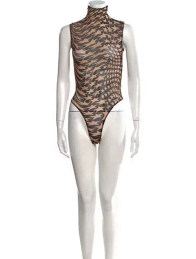 Pre-owned Mugler Nylon Animal Print Bodysuit W/ Tags In Brown