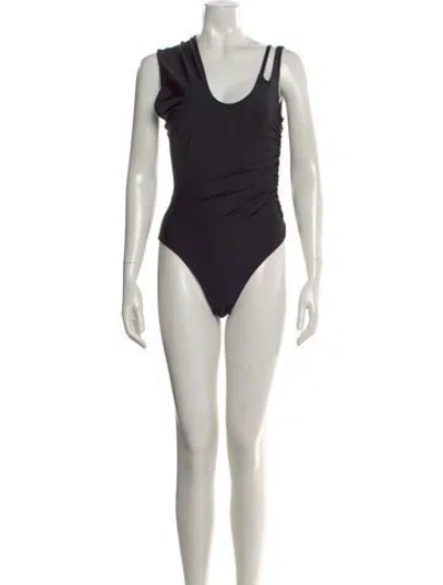 Pre-owned Mugler Nylon Asymmetrical Bodysuit In Black