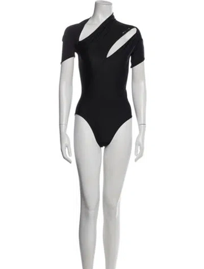 Pre-owned Mugler Nylon Asymmetrical Bodysuit In Black