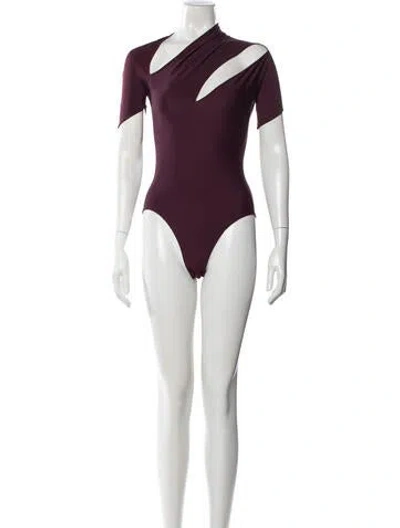 Pre-owned Mugler Nylon Asymmetrical Bodysuit In Purple