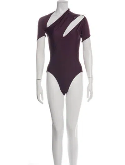 Pre-owned Mugler Nylon Asymmetrical Bodysuit In Purple