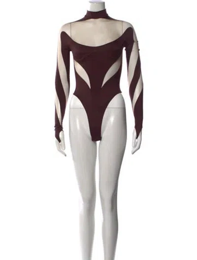 Pre-owned Mugler Nylon Colorblock Pattern Bodysuit In Brown