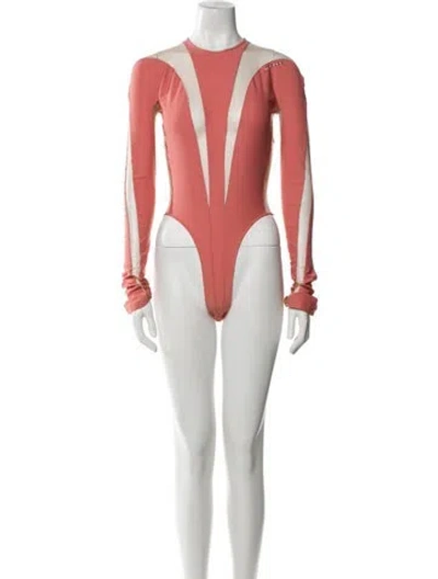 Pre-owned Mugler Nylon Colorblock Pattern Bodysuit In Pink