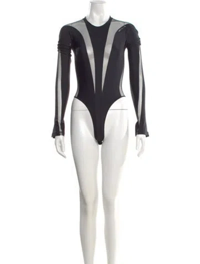 Pre-owned Mugler Nylon Crew Neck Bodysuit In Black