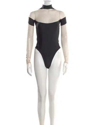 Pre-owned Mugler Nylon Crew Neck Bodysuit In Black