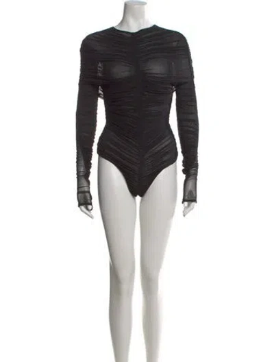 Pre-owned Mugler Nylon Crew Neck Bodysuit W/ Tags In Black