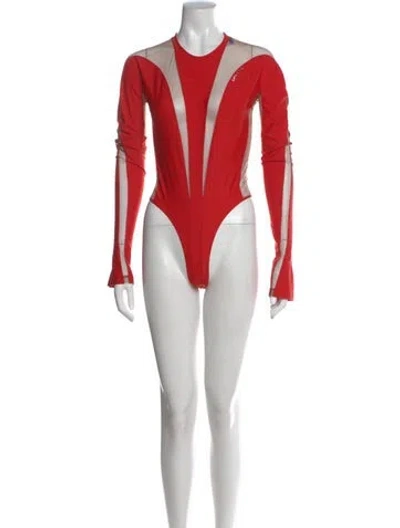 Pre-owned Mugler Nylon Crew Neck Bodysuit W/ Tags In Red