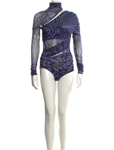 Pre-owned Mugler Nylon Graphic Print Bodysuit In Blue