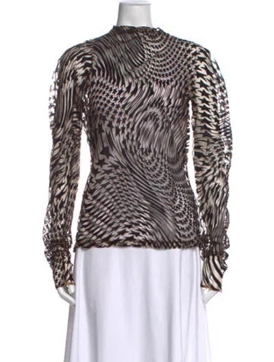 Pre-owned Mugler Nylon Graphic Print Top W/ Tags In Black/brown