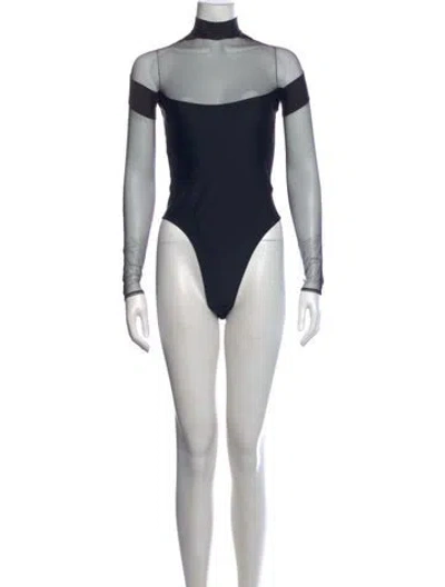Pre-owned Mugler Nylon Mock Neck Bodysuit In Black