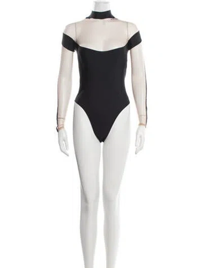Pre-owned Mugler Nylon Mock Neck Bodysuit In Black/neutrals