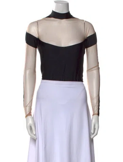 Pre-owned Mugler Nylon Mock Neck Crop Top In Black