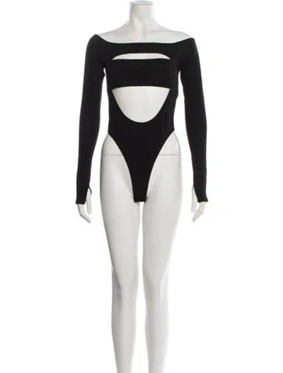 Pre-owned Mugler Nylon Off-the-shoulder Bodysuit In Black