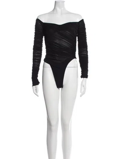 Pre-owned Mugler Nylon Off-the-shoulder Bodysuit In Black