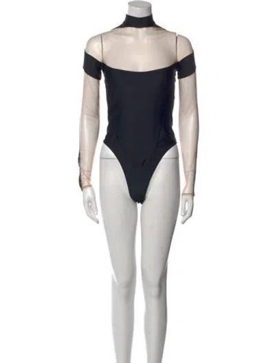 Pre-owned Mugler Nylon Turtleneck Bodysuit In Black