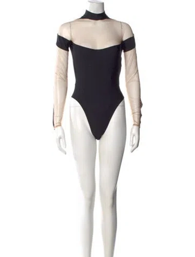Pre-owned Mugler Nylon Turtleneck Bodysuit In Black