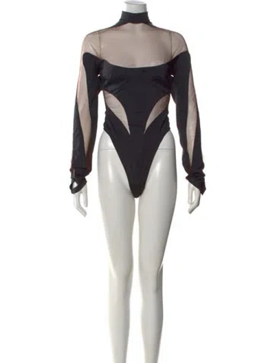 Pre-owned Mugler Nylon Turtleneck Bodysuit In Black