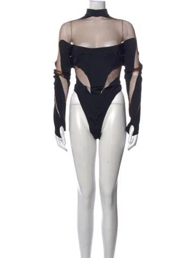 Pre-owned Mugler Nylon Turtleneck Bodysuit In Black