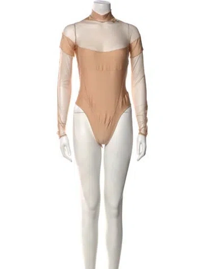 Pre-owned Mugler Nylon Turtleneck Bodysuit In Neutral