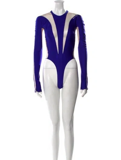 Pre-owned Mugler Nylon V-neck Bodysuit In Blue