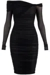 Mugler Black Off Shoulder Fitted Dress In Black