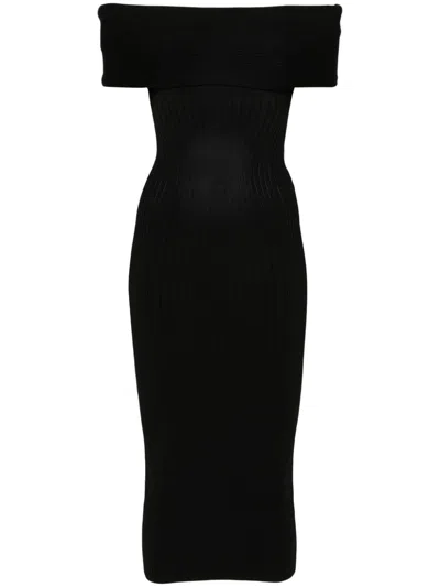 Mugler Off-shoulder Knit Dress In Black