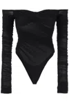 Mugler Off-shoulder Mesh Bodysuit In Black