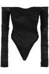Mugler Off-shoulder Mesh Body In Black (black)