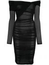 Mugler Black Off Shoulder Fitted Dress In Black