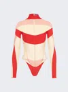 Mugler Off Shoulder Panel Bodysuit In Red