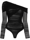 Mugler Off-shoulder Mesh Body In Black