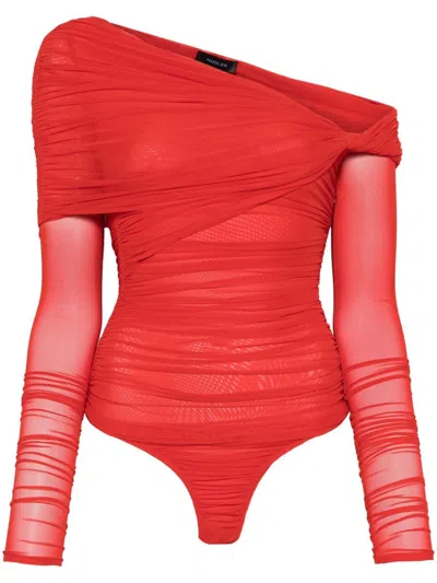 MUGLER OFF-SHOULDER RUCHED BODYSUIT