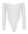 Mugler Off-shoulder Ruched Mesh Bodysuit In White