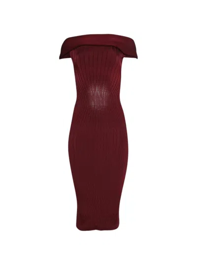 Mugler Off-shoulder Sculpting Dress In Burgundy