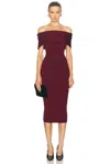 Mugler Off-shoulder Knitted Mididress In Blood Red