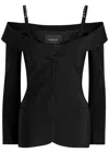 Mugler Off-the-shoulder Woven Blazer In Black