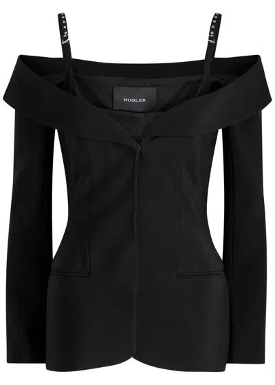 Mugler Off-the-shoulder Woven Blazer In Black